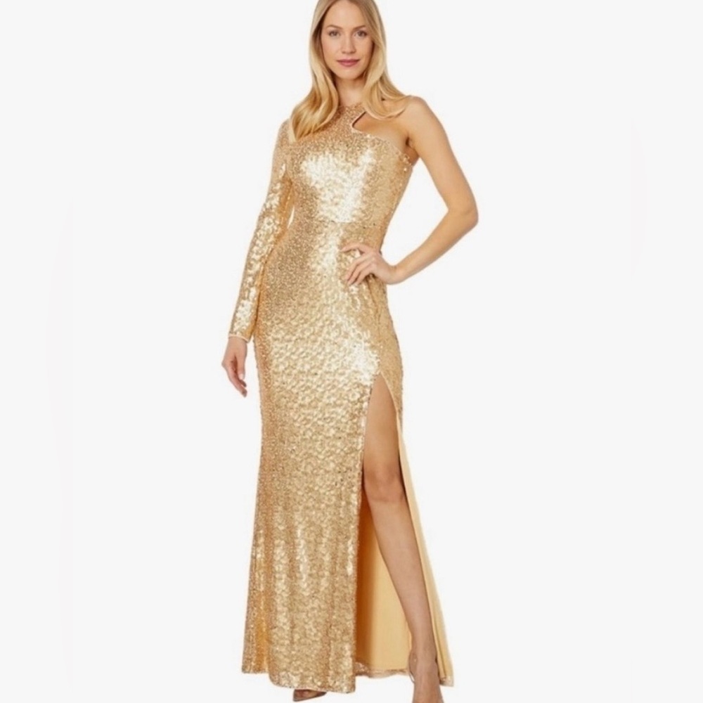 NWT BCBGMaxArizia Gold Sequin One Shoulder Dress Size XL